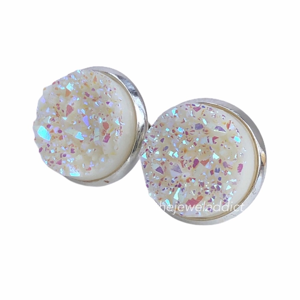 3 for 15🎀Opal White faux titanium druzy studs - Picture 2 of 6